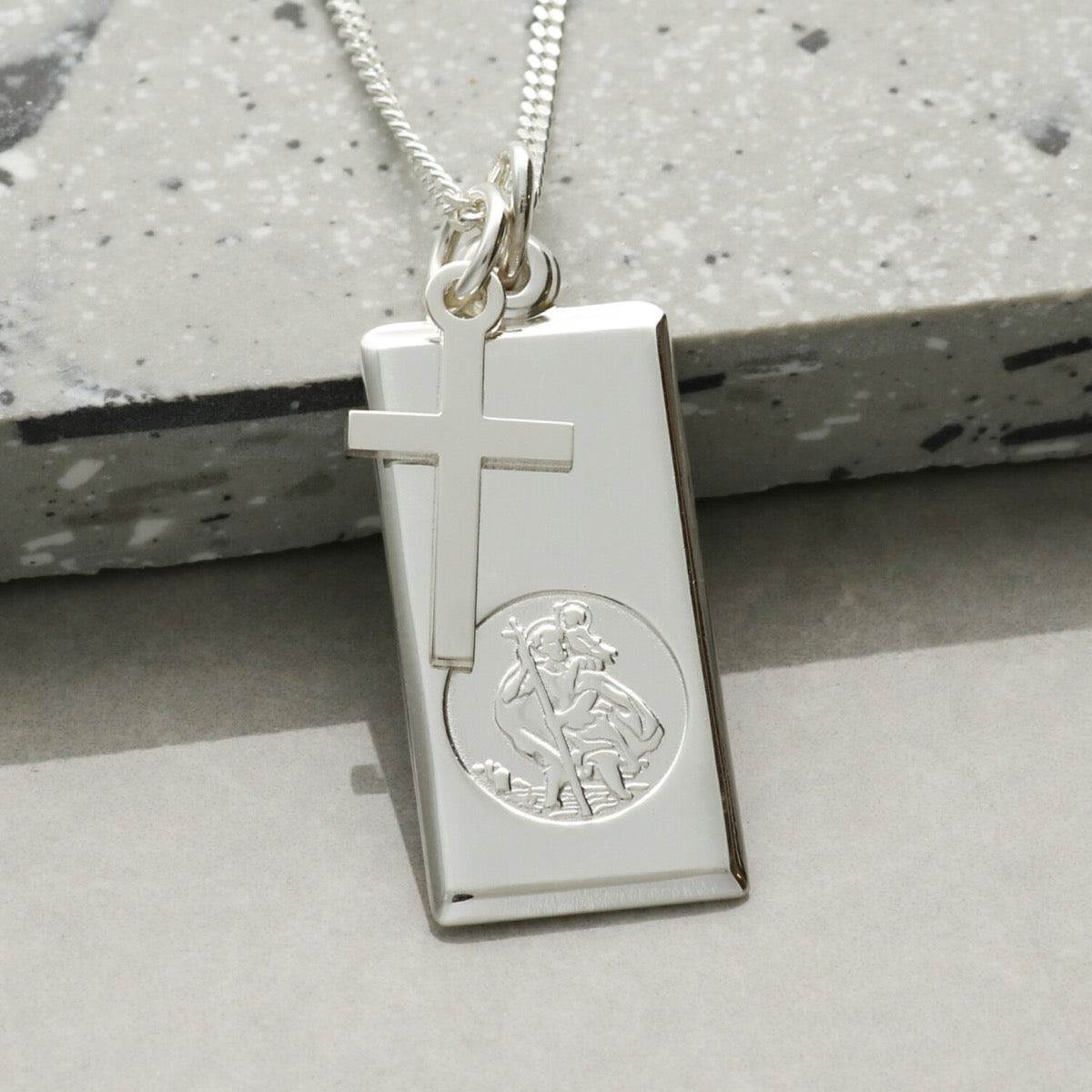 Sterling Silver St Christopher Ingot With Cross, Optional Engraving and Chain