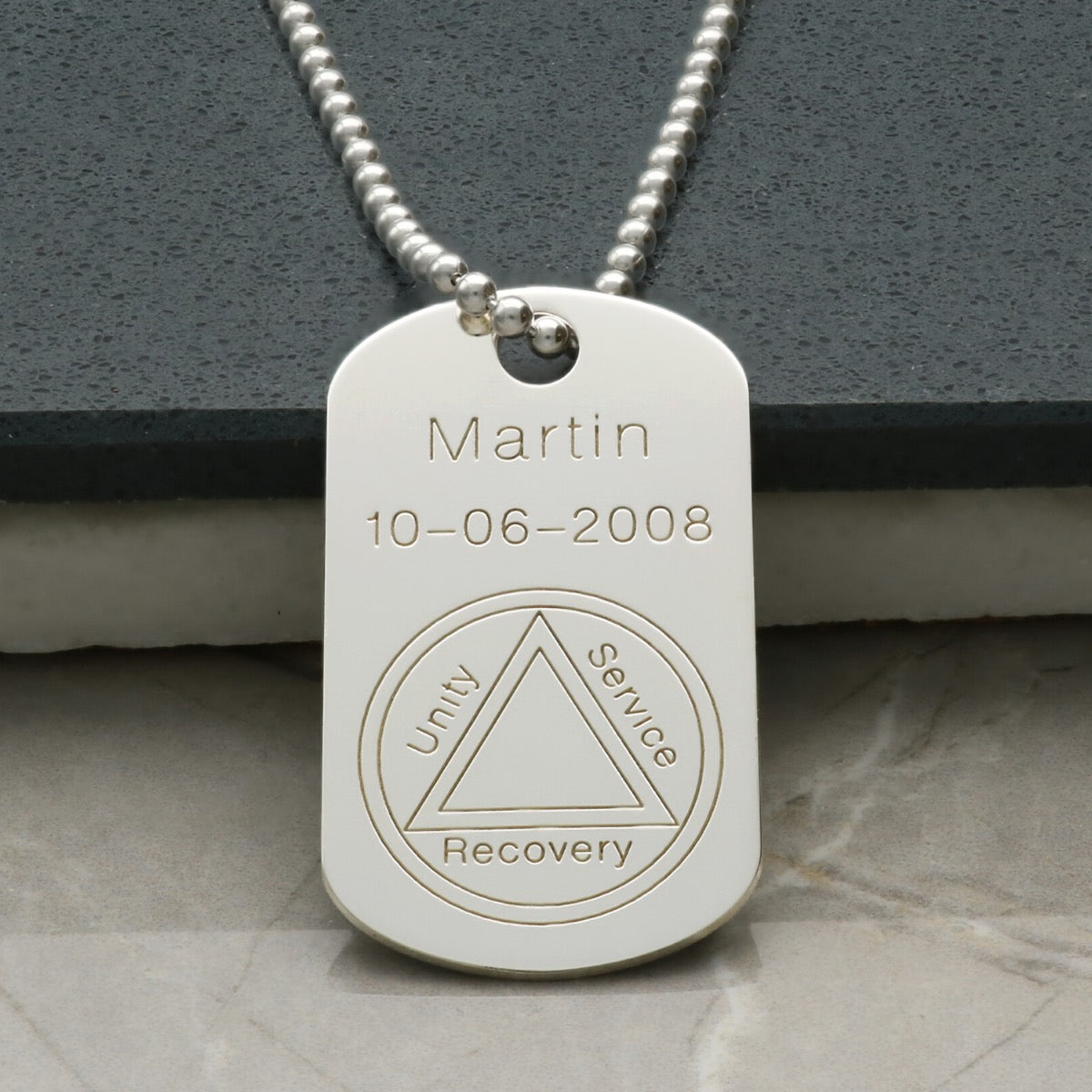 Sterling Silver Sobriety Recovery Dog Tag Pendant With Optional Engraving