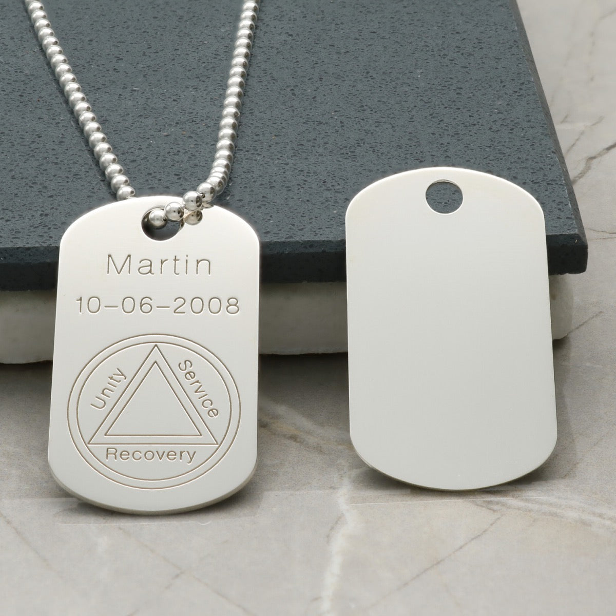 Sterling Silver Sobriety Recovery Dog Tag Pendant With Optional Engraving