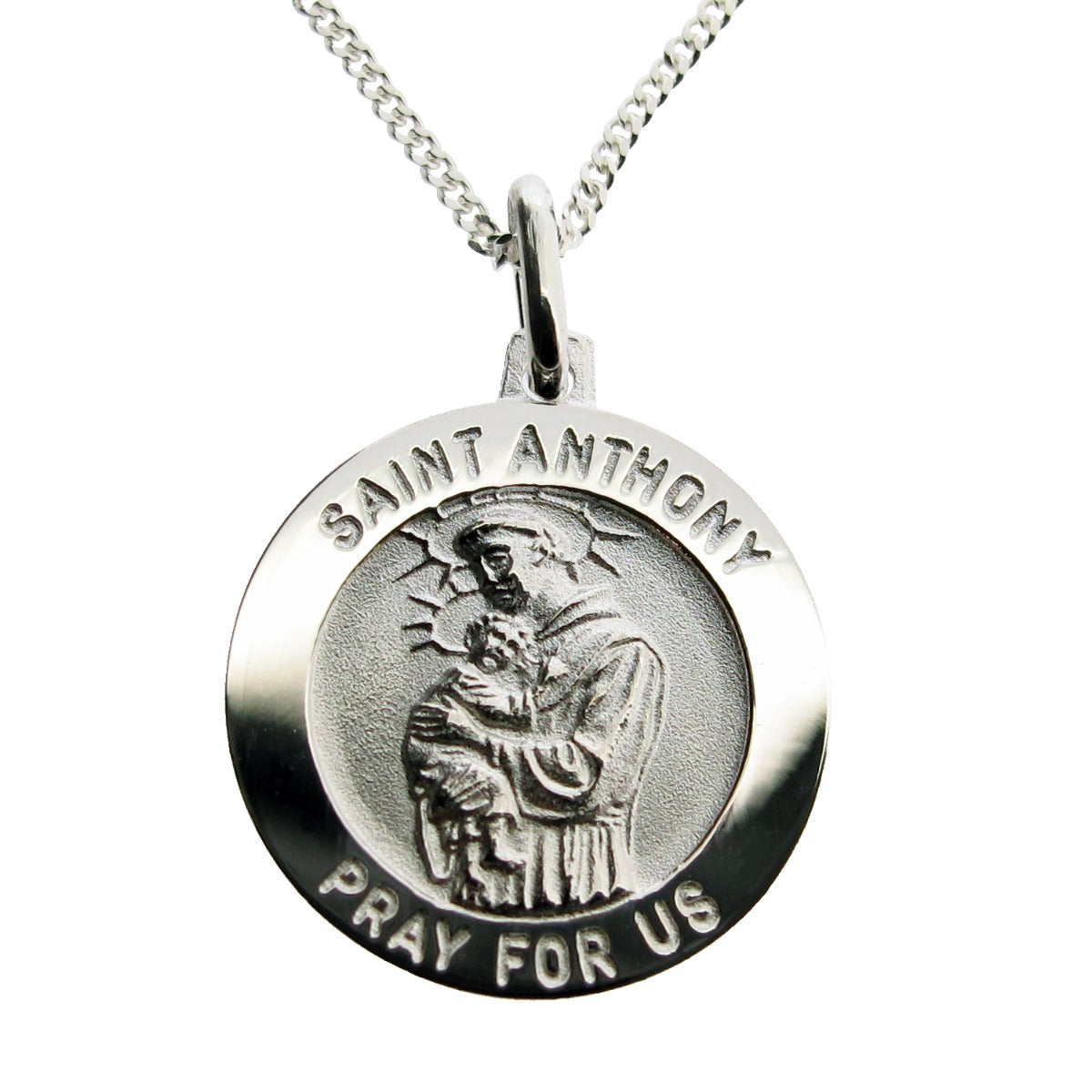 Sterling Silver 3D St Anthony Medal On Sterling Silver Curb Chain