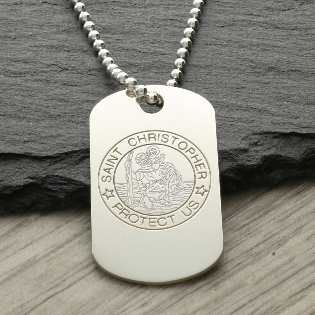 Sterling Silver St Christopher Dog Tag With Optional Engraving and Chain
