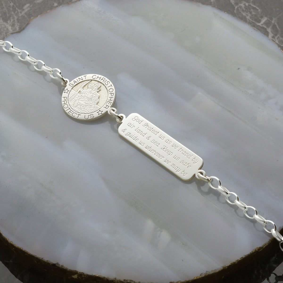 Sterling Silver St Christopher Bracelet With Engraved Tag & Optional Travellers Prayer