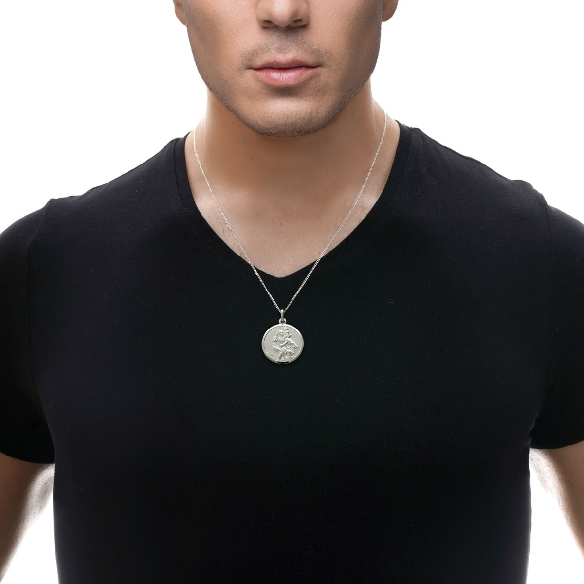 Sterling Silver 24mm St Christopher Pendant With Travellers Prayer and Optional Chain