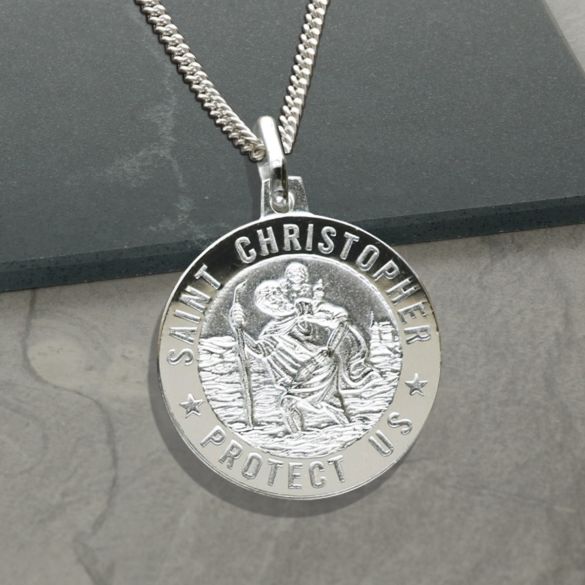 Sterling Silver 12mm 3D St Christopher Pendant With Free Engraving & Chain