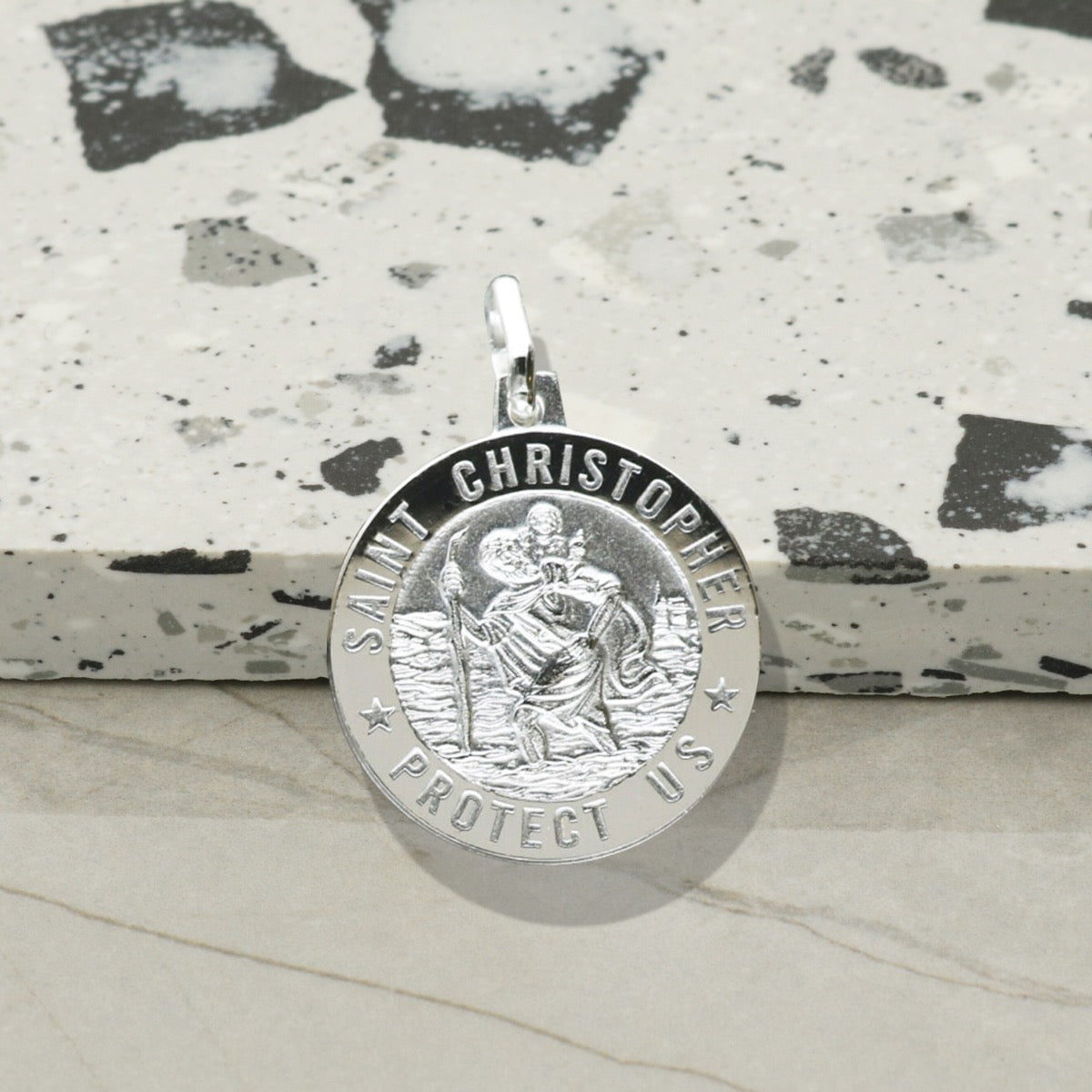 Sterling Silver 18mm 3D St Christopher Pendant With Optional Engraving and Chain
