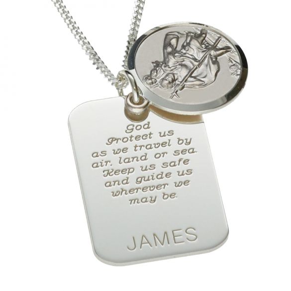 Sterling Silver Personalised Rectangle St Christopher With Travellers Prayer