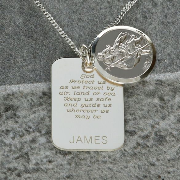 Sterling Silver Personalised Rectangle St Christopher With Travellers Prayer