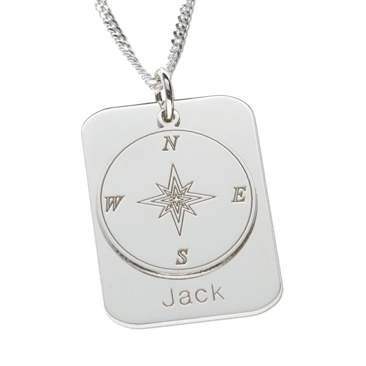 Sterling Silver Compass Concealed St. Christopher Personalised Travellers Prayer Pendant & Chain