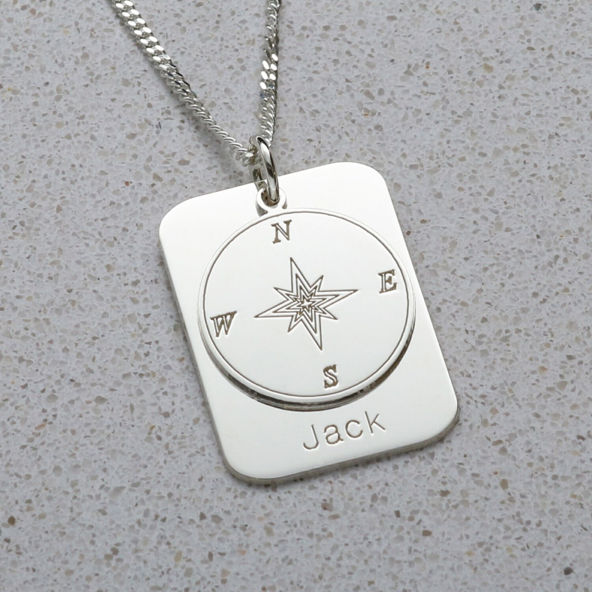 Sterling Silver Compass Concealed St. Christopher Personalised Travellers Prayer Pendant & Chain