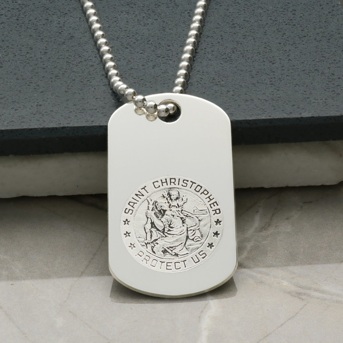 Sterling Silver Engraved St Christopher Dog Tag With Optional Engraving and Chain