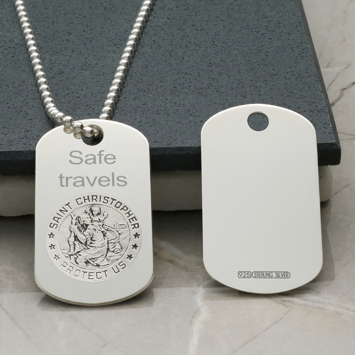 Sterling Silver Engraved St Christopher Dog Tag With Optional Engraving and Chain