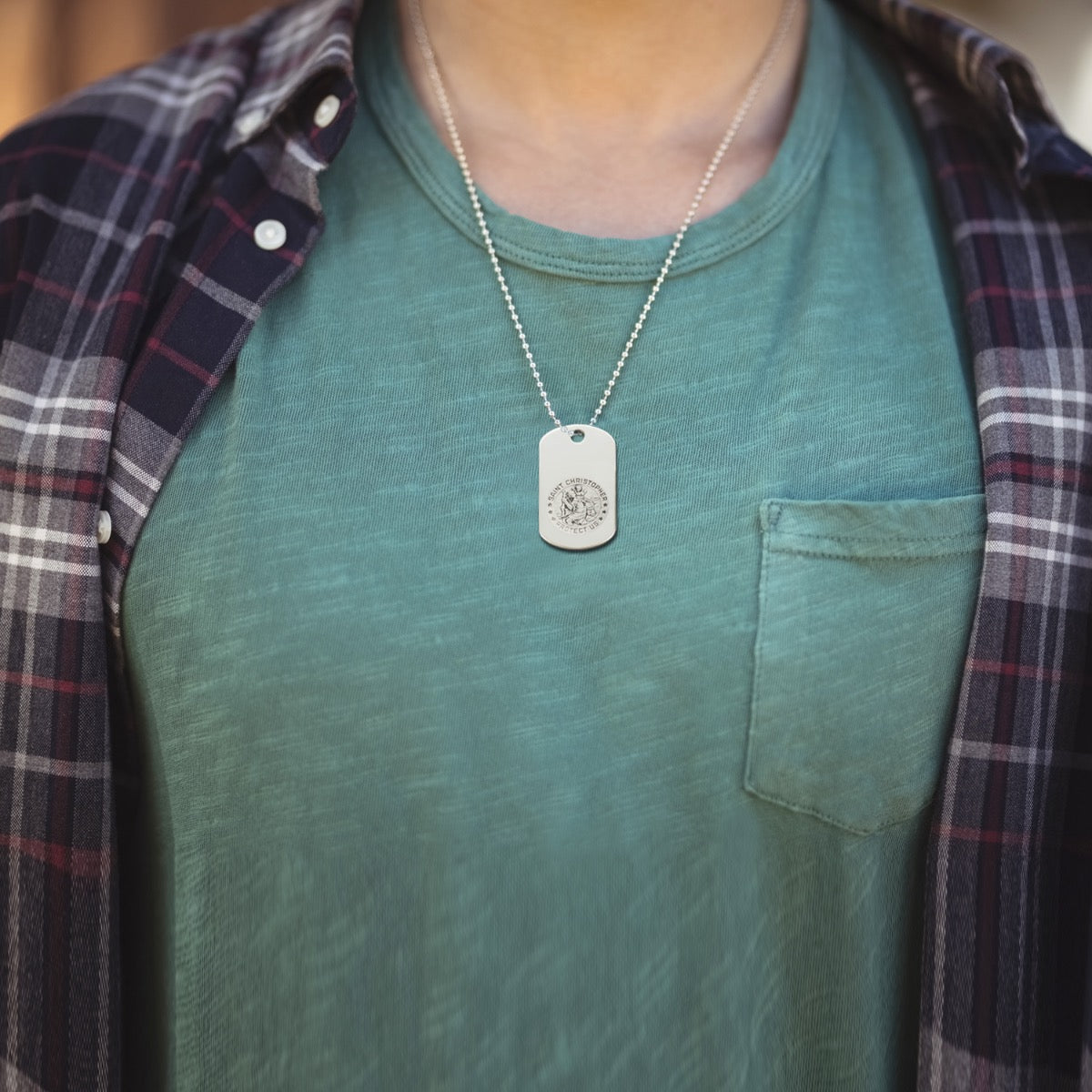 Sterling Silver Engraved St Christopher Dog Tag With Travellers Prayer Optional Front Engraving and Chain