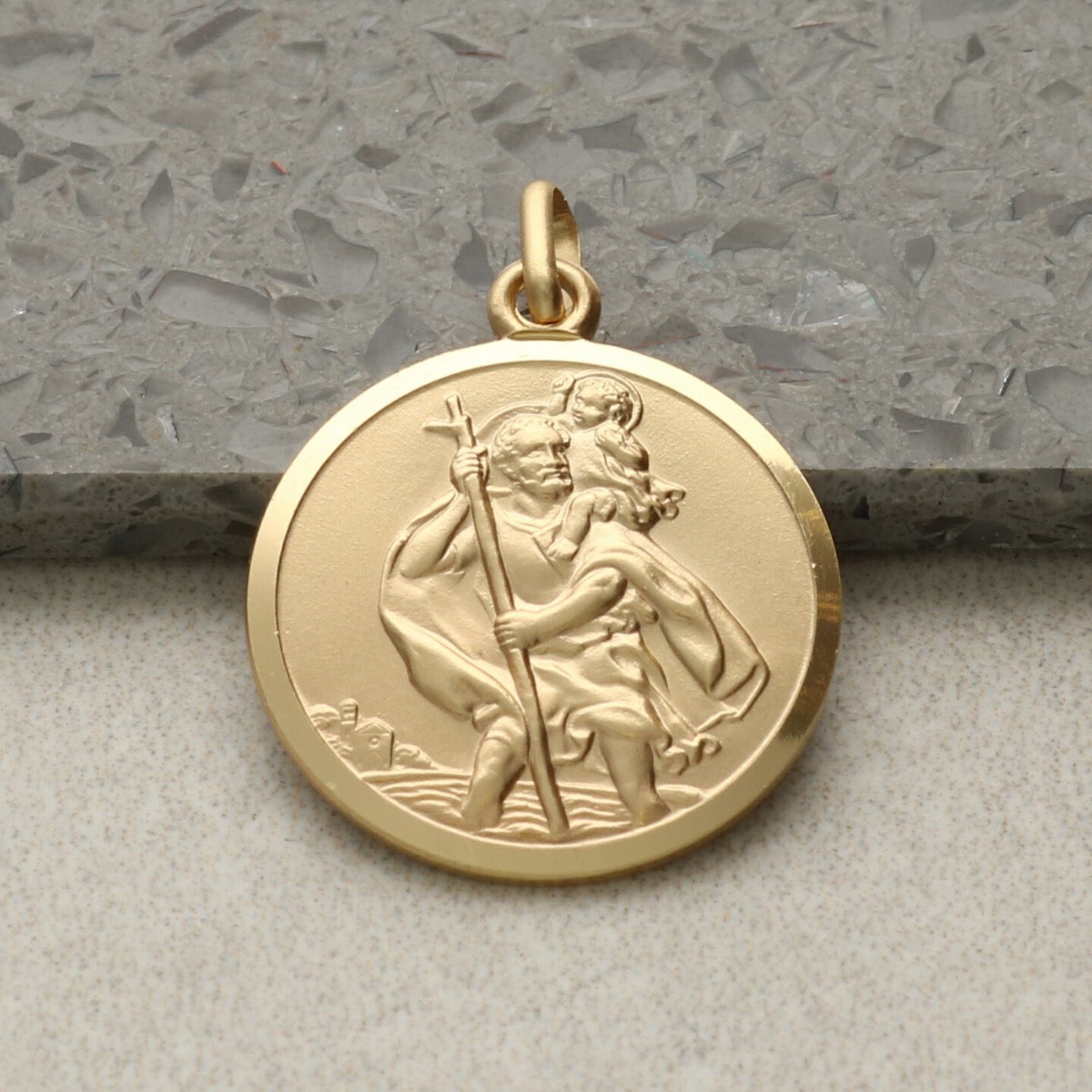 9ct Yellow Gold 20mm St Christopher Pendant With Optional Engraving and Chain