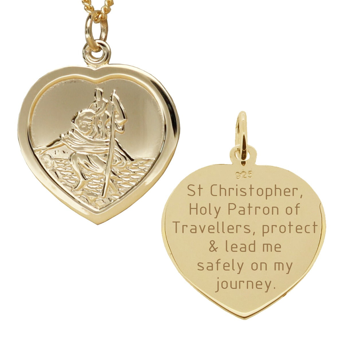 9ct Yellow Gold Heart St Christopher Pendant With Travellers Prayer
