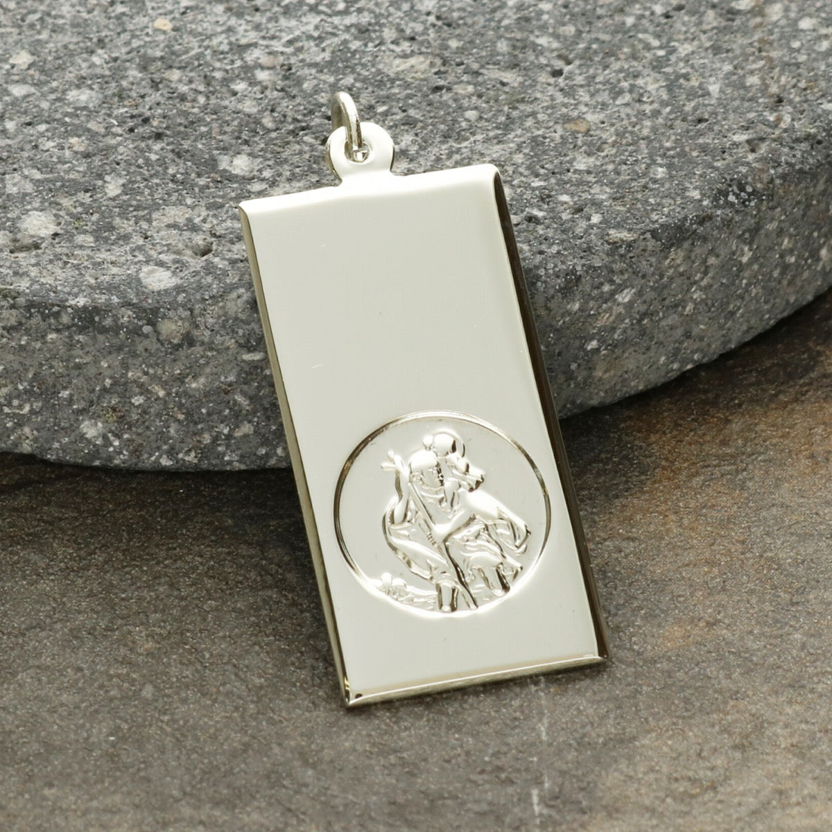 9ct White Gold Large St Christopher Ingot With Optional Engraving and Chain