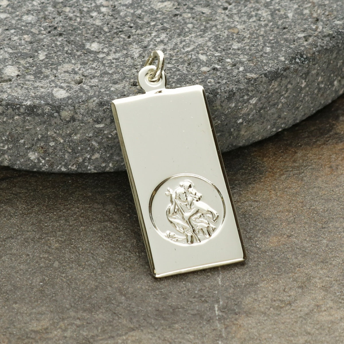 9ct White Gold St Christopher Ingot With Optional Engraving and Chain