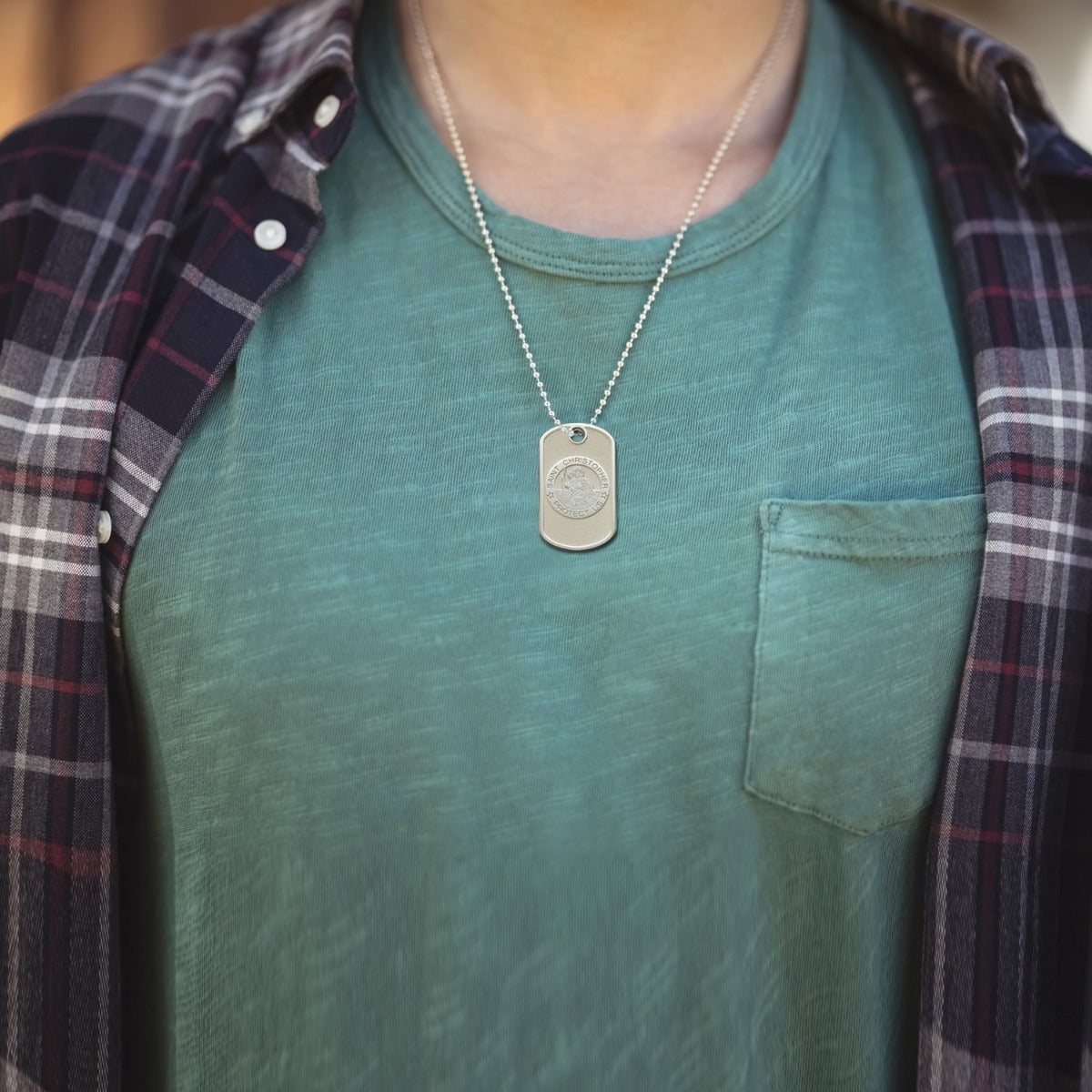Sterling Silver St Christopher 3D Dog Tag With Optional Engraving and Chain