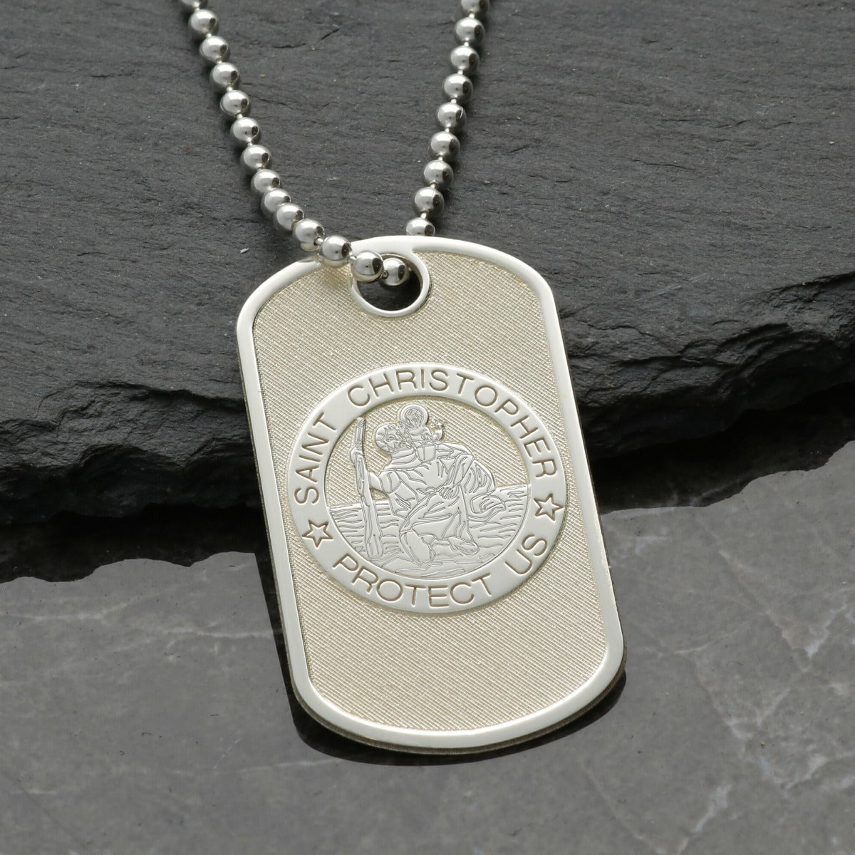 Sterling Silver St Christopher 3D Dog Tag With Optional Engraving and Chain