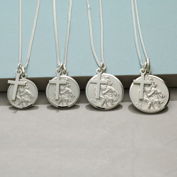 Sterling Silver St Christopher Pendant With Cross Various Sizes, Optional Engraving & Chain