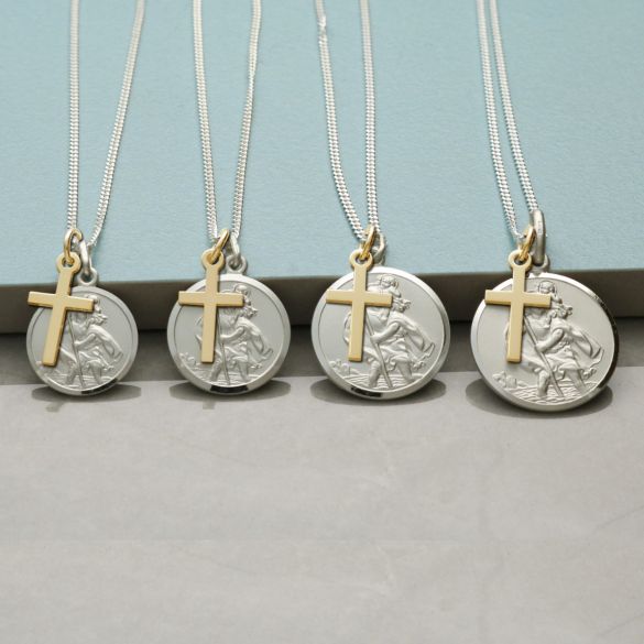 Sterling Silver St Christopher Pendant With Cross Various Sizes, Optional Engraving & Chain
