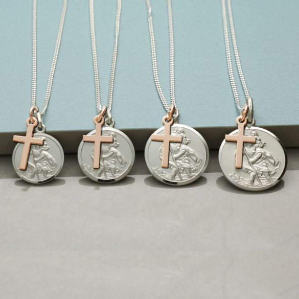 Sterling Silver St Christopher Pendant With Cross Various Sizes, Optional Engraving & Chain