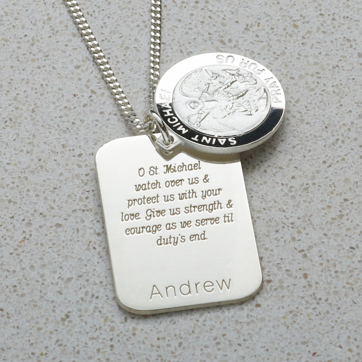 Sterling Silver Personalised St Michael With Concealed St Michael's Prayer and Optional Engraving