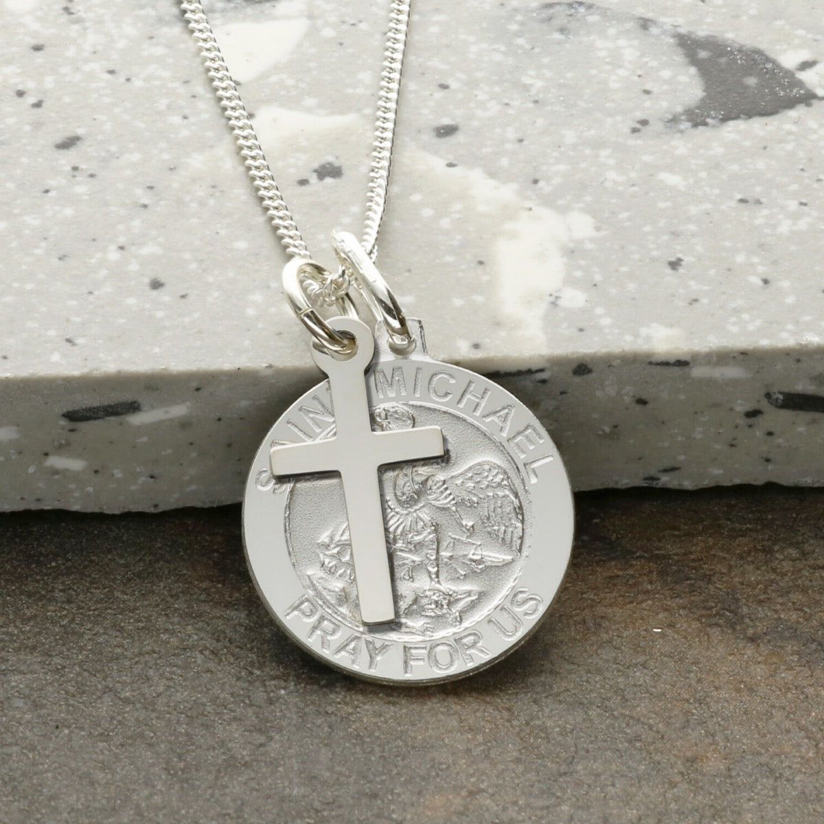 Sterling Silver St Michael Medal With Optional Engraving and Chain