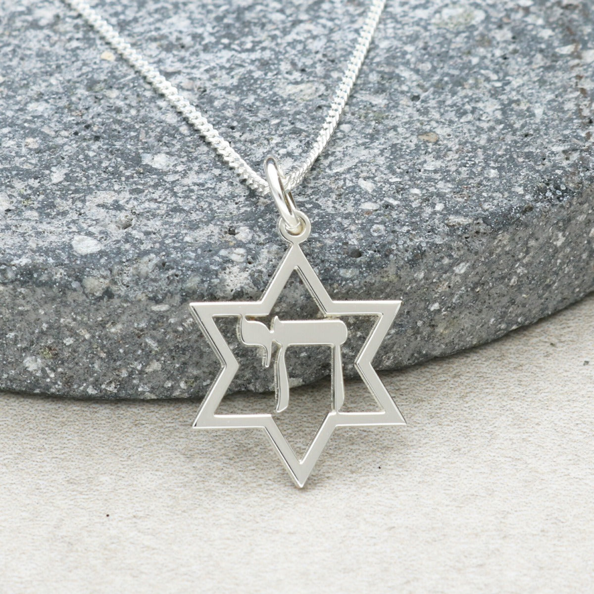 Sterling Silver Star Of David & Chai Pendant With Chain