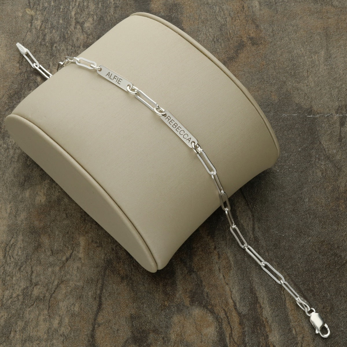 Sterling Silver Personalised Paper Clip Bracelet With Engraved Bar Links