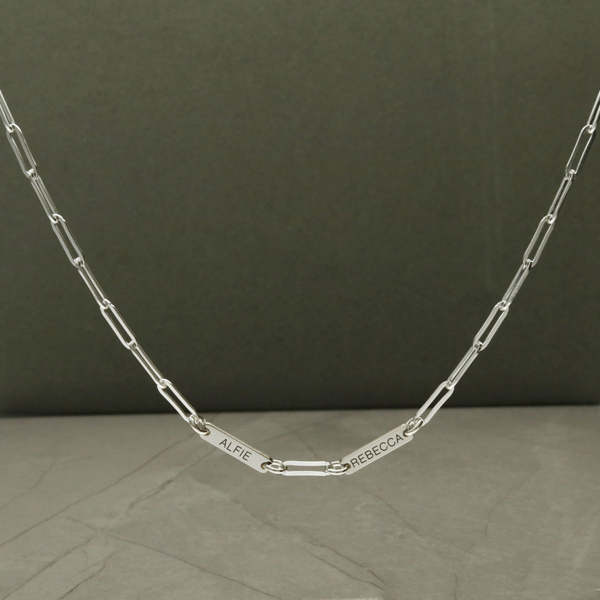Sterling Silver Personalised Paper Clip Chain With Engraved Bar Links