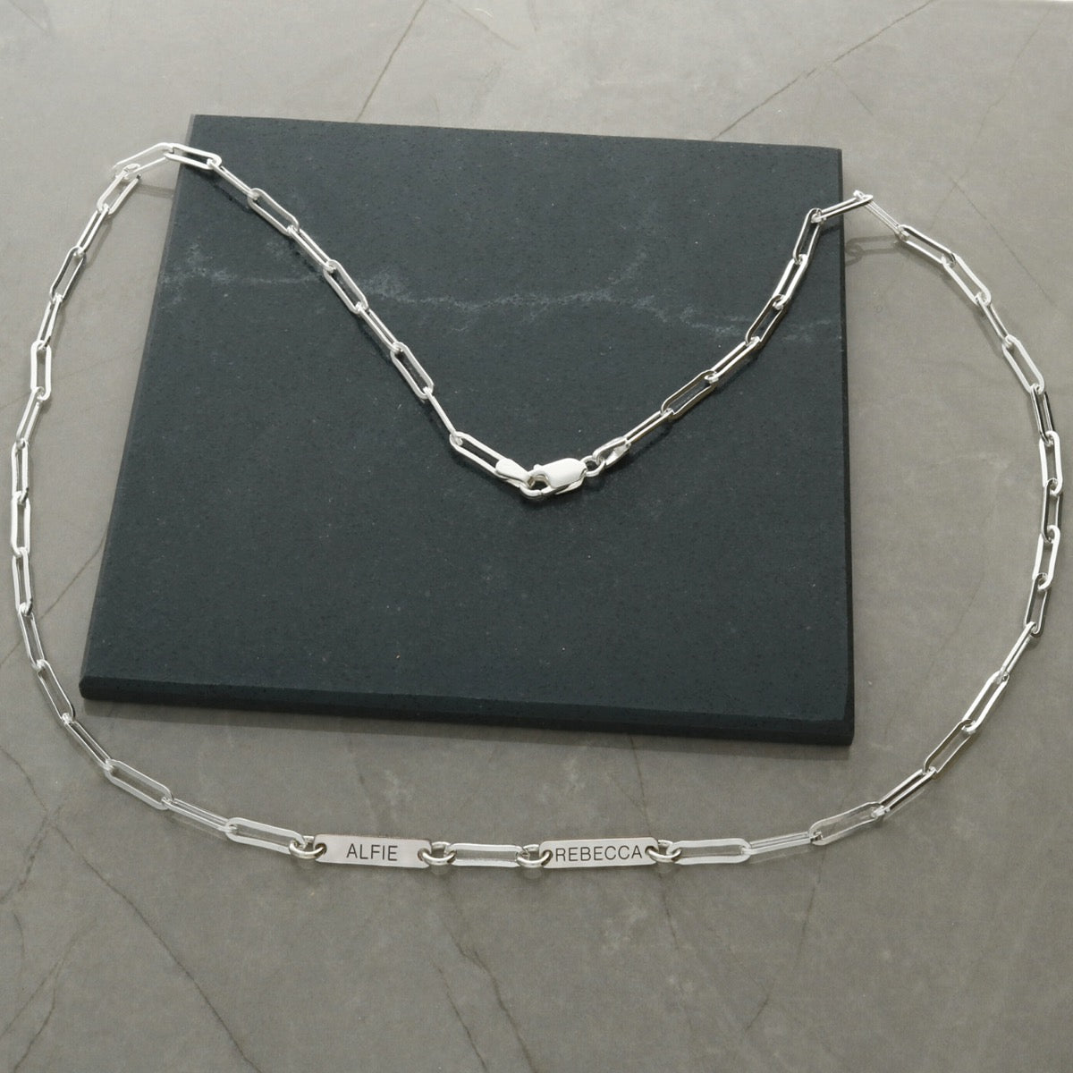Sterling Silver Personalised Paper Clip Chain With Engraved Bar Links
