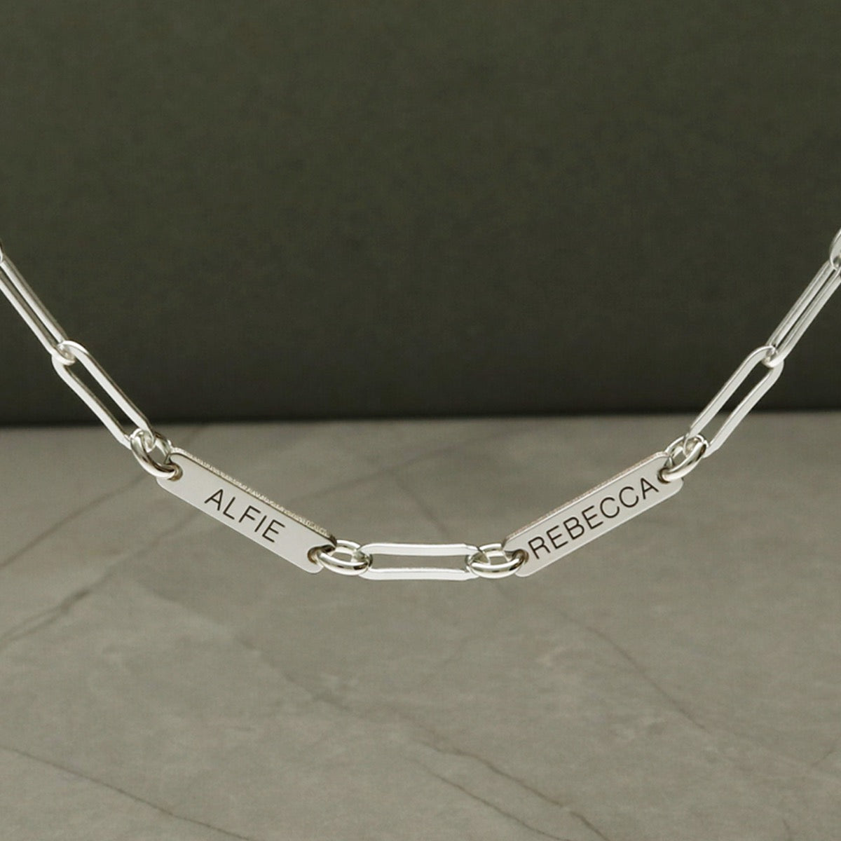 Sterling Silver Personalised Paper Clip Chain With Engraved Bar Links