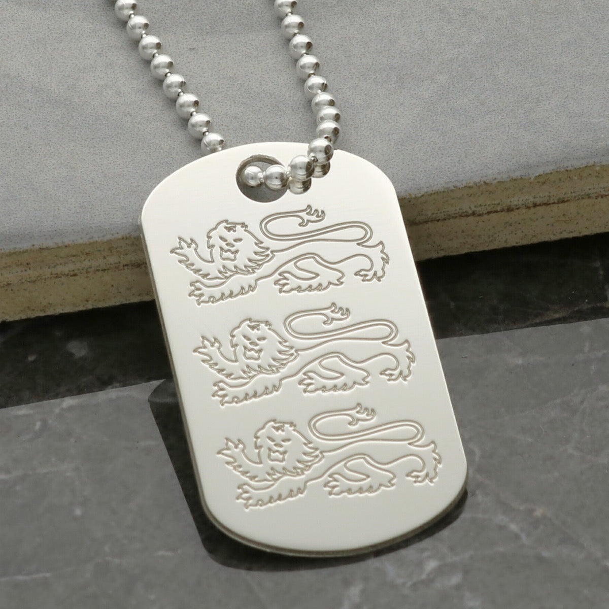 Sterling Silver English Three Lions Dog Tag With Optional Engraving