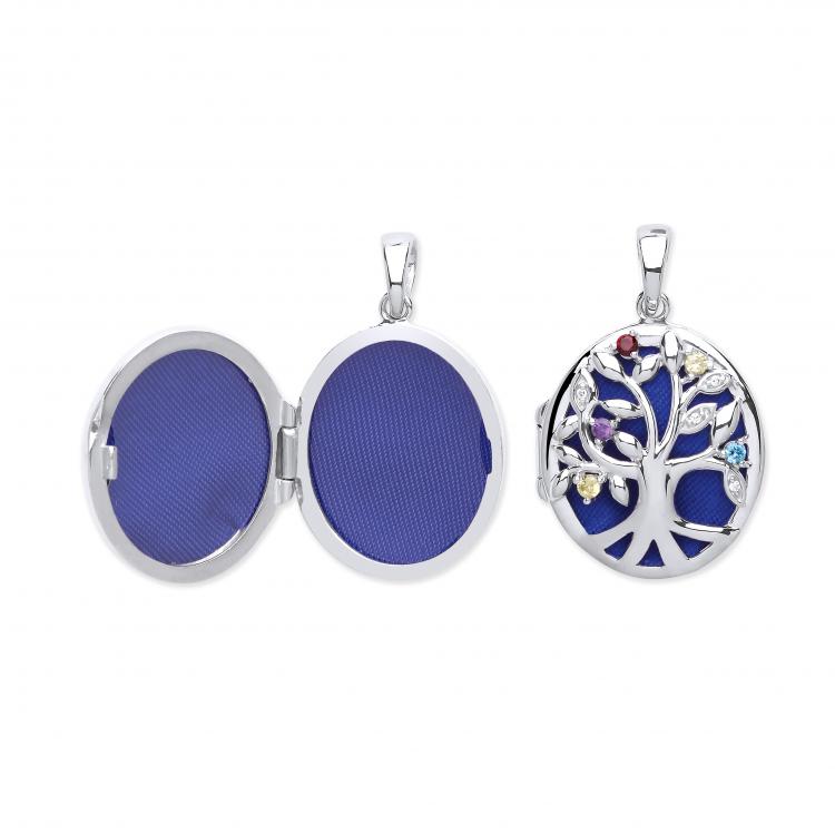Sterling Silver Tree Of Life Locket Set With CZ Crystals Optional Engraving & Chain