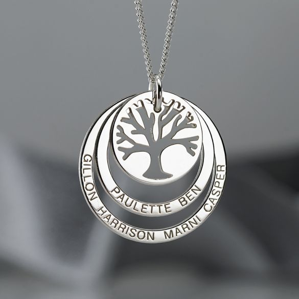 Sterling Silver Tree of Life Two Disc Family Circle Necklace