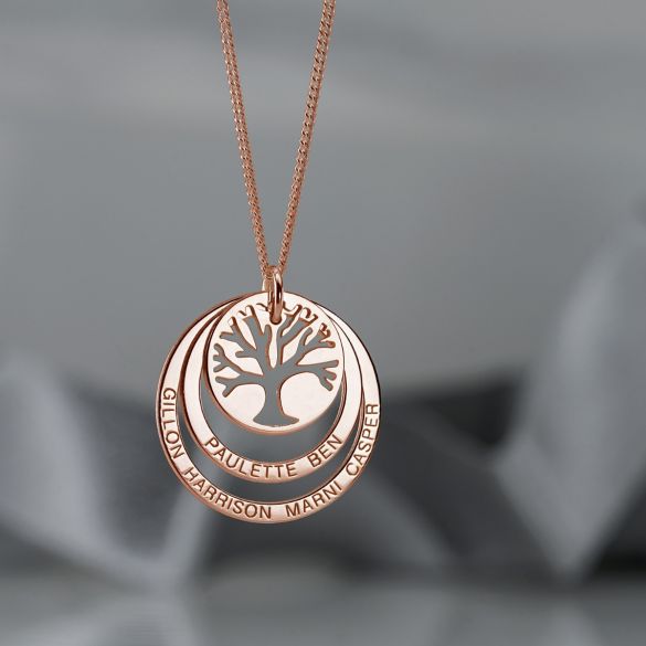 9ct Rose Gold Vermeil Tree of Life Two Disc Family Necklace