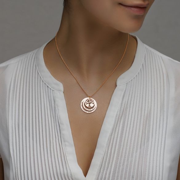 9ct Rose Gold Vermeil Tree of Life Two Disc Family Necklace