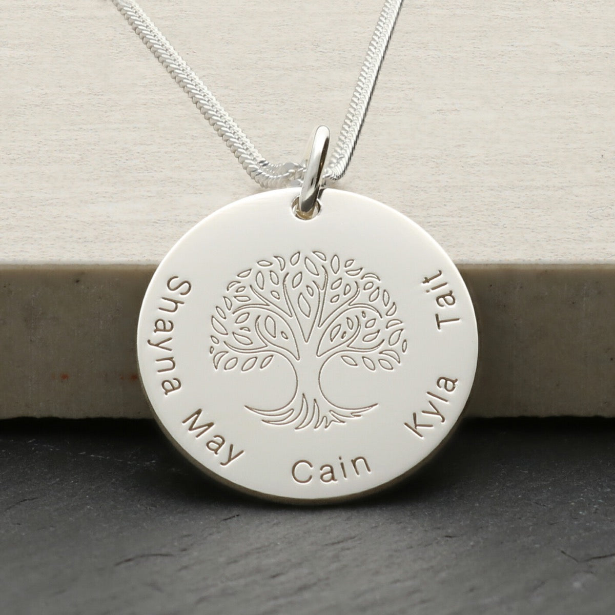 Sterling Silver Engraved Tree Of Life Family Necklace