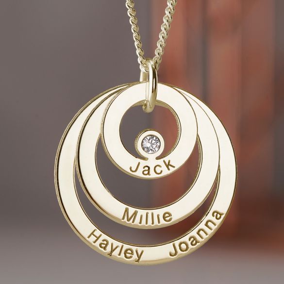 9ct Yellow Gold Triple Disc Personalised Family Necklace With Diamond or Crystal