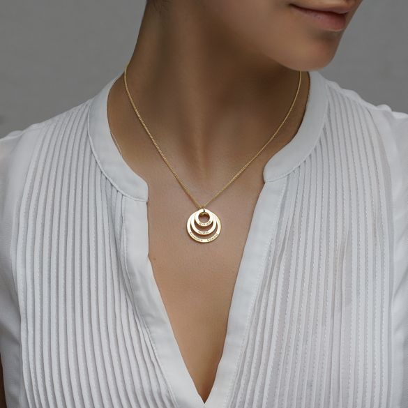 9ct Yellow Gold Triple Disc Personalised Family Necklace