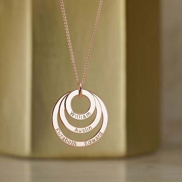 9ct Rose Gold Vermeil Triple Disc Personalised Family Necklace