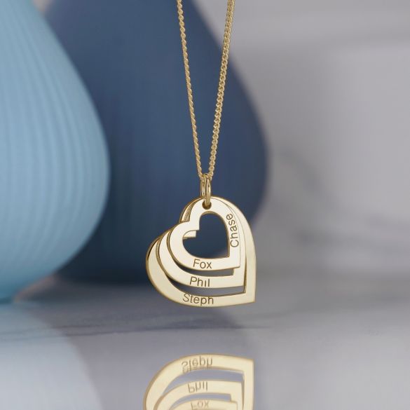 Yellow Gold Vermeil Triple Heart Personalised Family Necklace