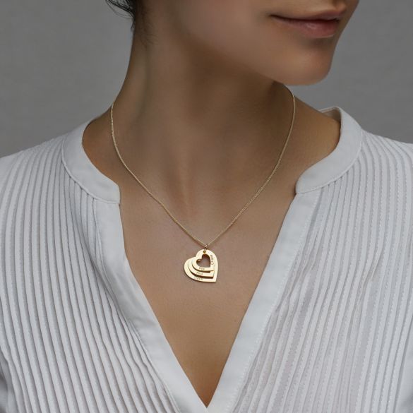 Yellow Gold Vermeil Triple Heart Personalised Family Necklace