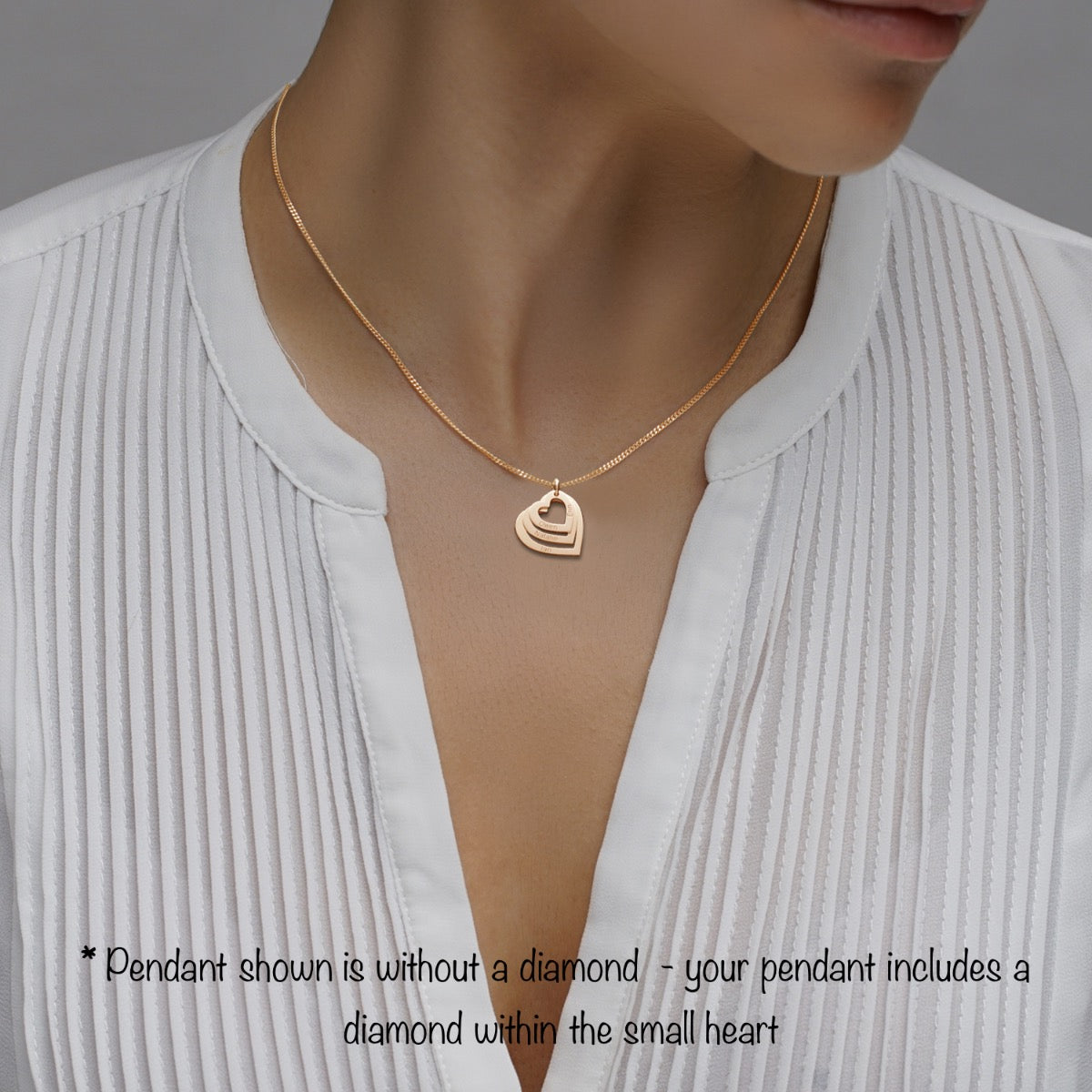9ct Solid Rose Gold Engraved Triple Heart Pendant With Diamond & Optional Chain