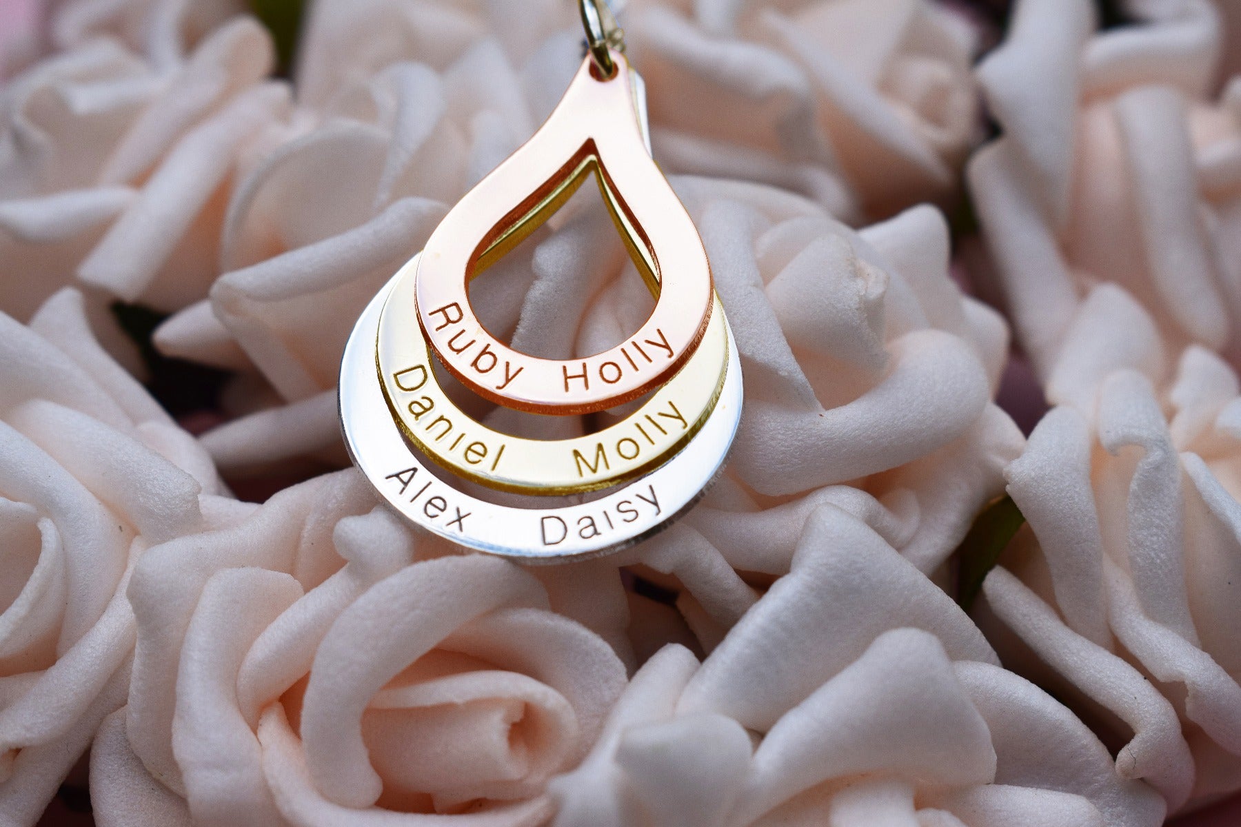 Three Colour Gold Vermeil Triple Tear Drop Family Necklace
