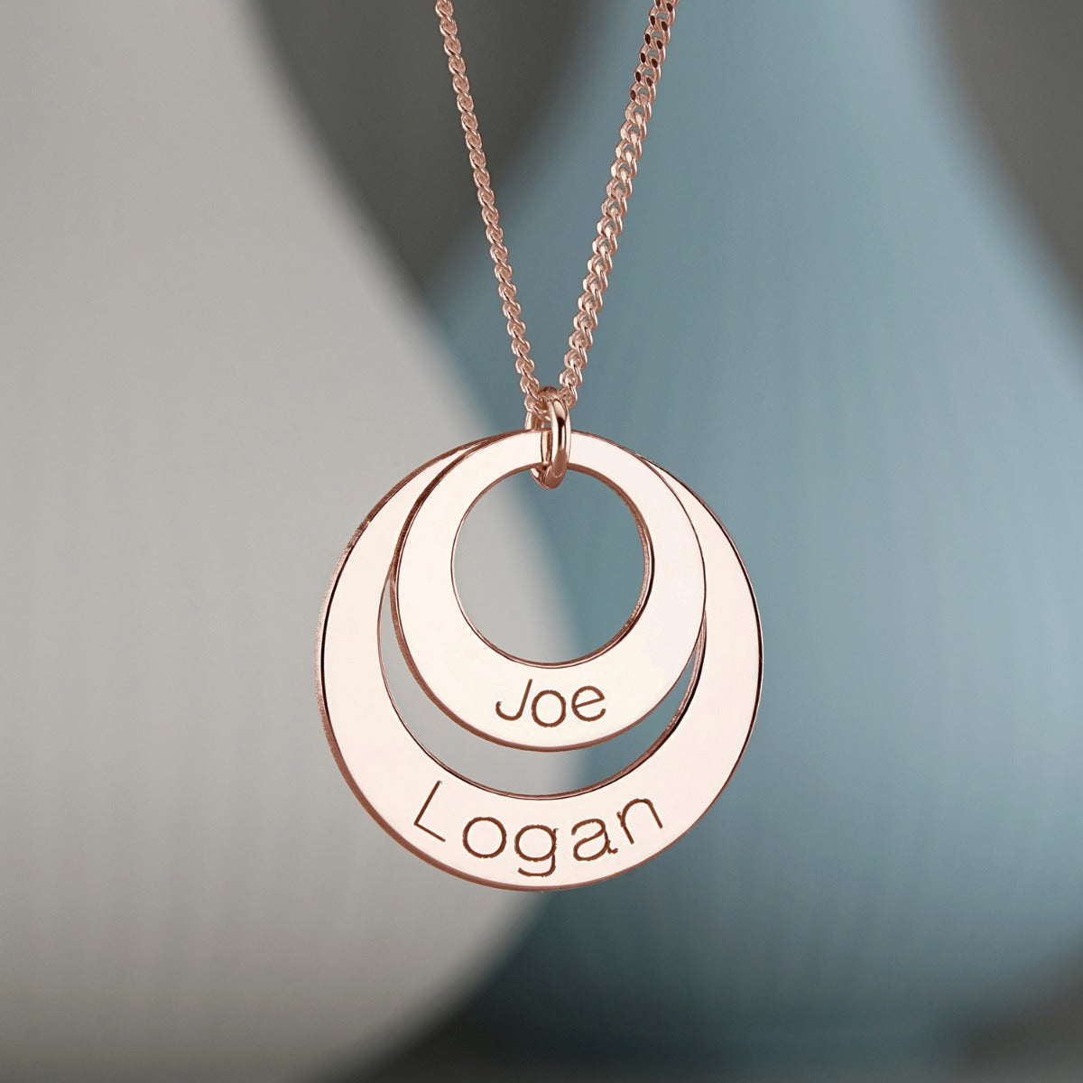 9ct Rose Gold Vermeil Engraved Double Disc Pendant & Optional Chain