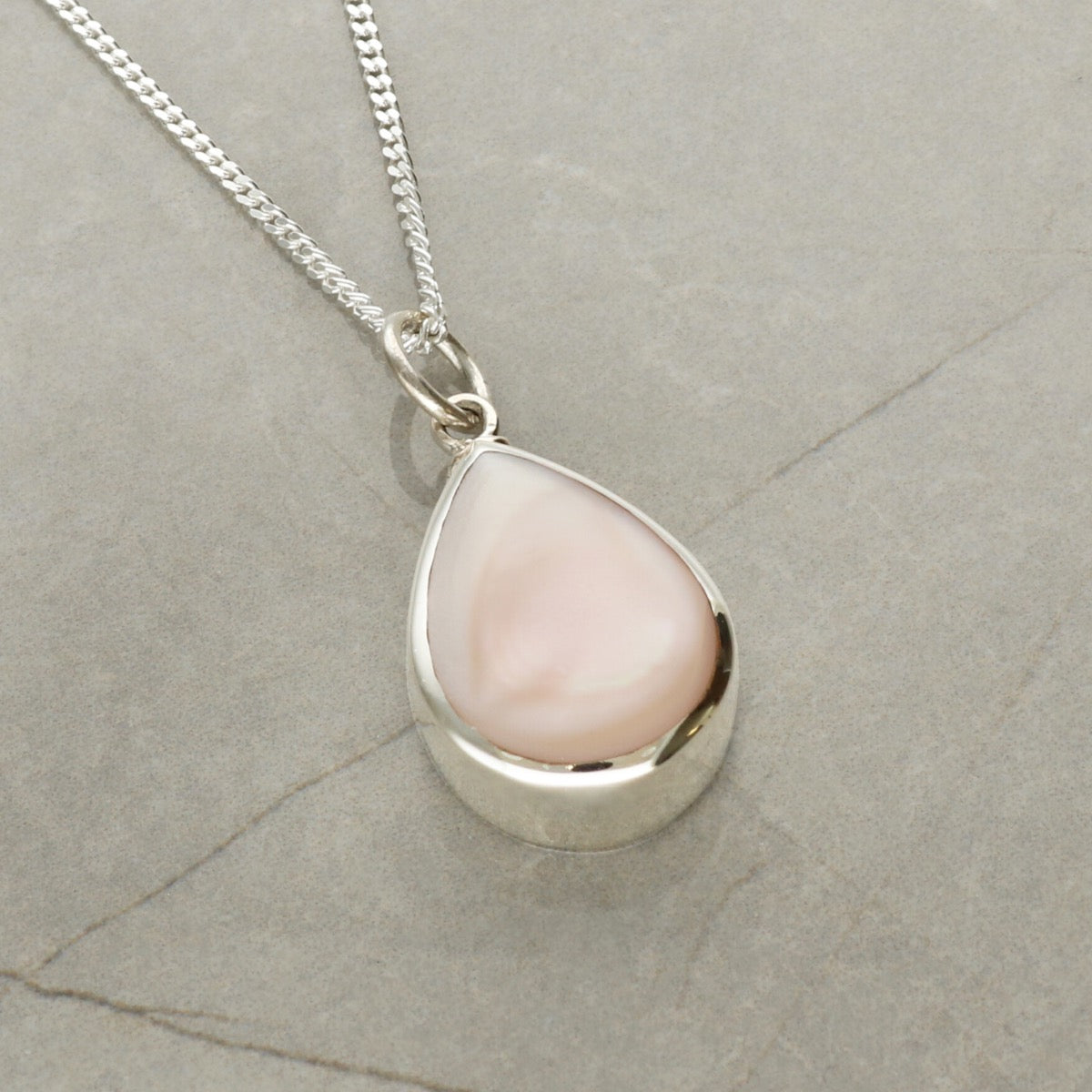 Sterling Silver Teardrop Pink Mother Of Pearl Urn Cremation Ashes Pendant With Optional Engraving & Chain