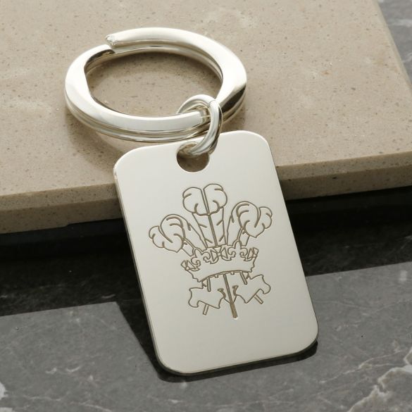 Sterling Silver Welsh Three Feathers Keyring With Optional Engraving