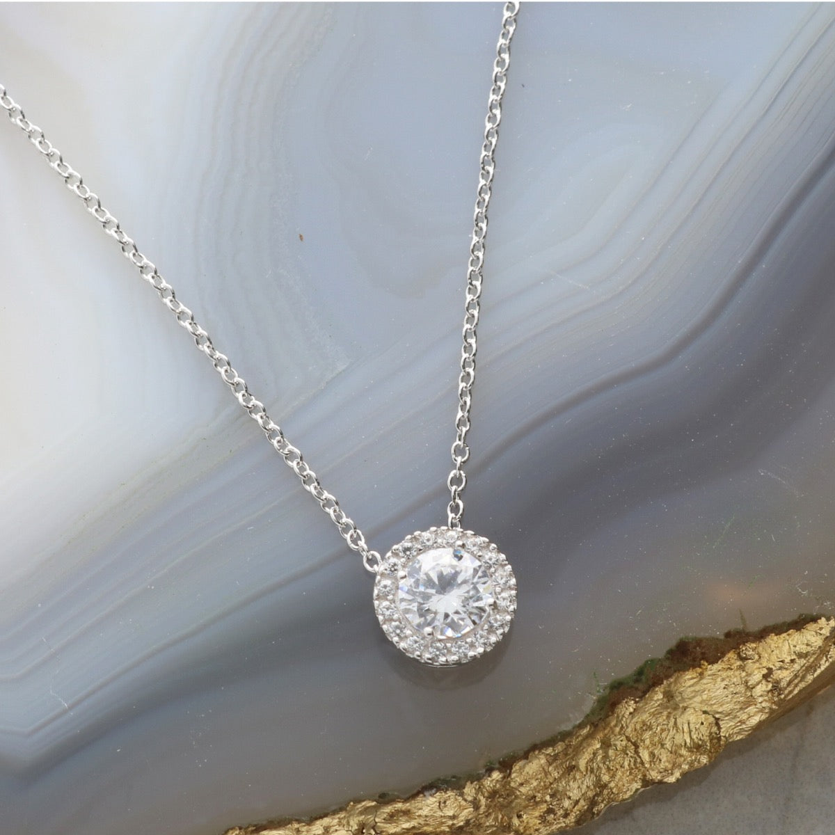 9ct White Gold Round CZ Pendant Necklace