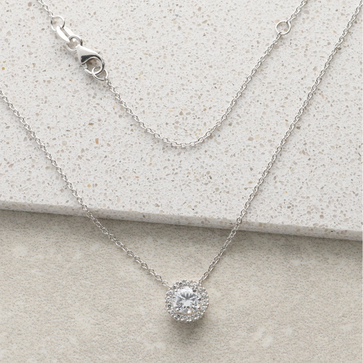 9ct White Gold Round CZ Pendant Necklace